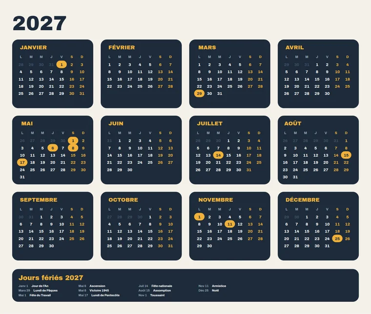 Dark cards, pill highlights calendar made with CalenClick