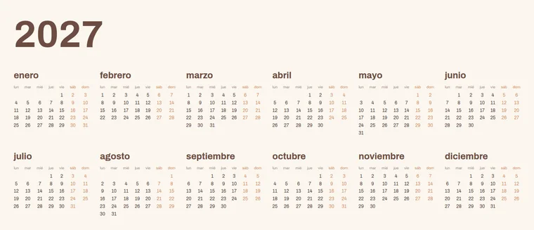 Spanish, 6 × 2 layout calendar made with CalenClick