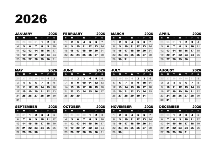 Mono Black calendar made with CalenClick