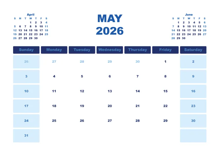 Month with Mini Calendars calendar made with CalenClick
