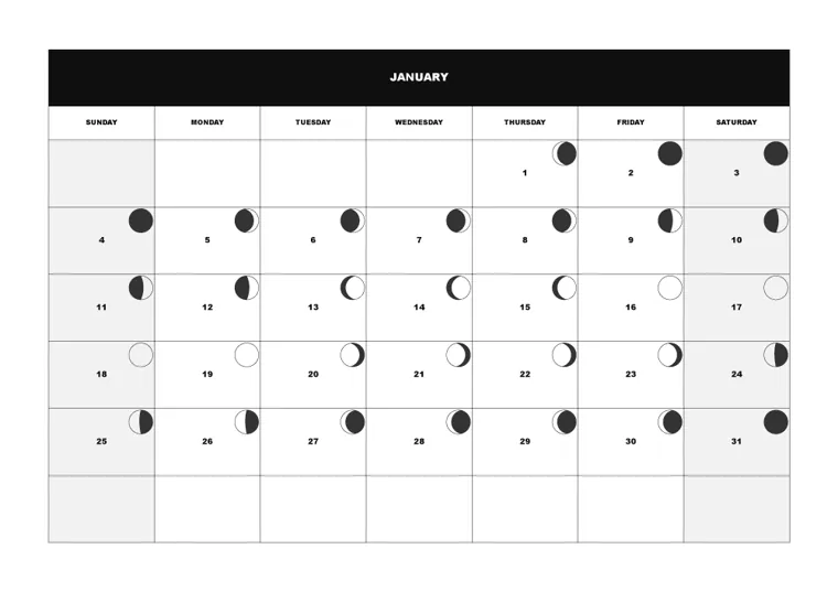 Moon Phase Month calendar made with CalenClick