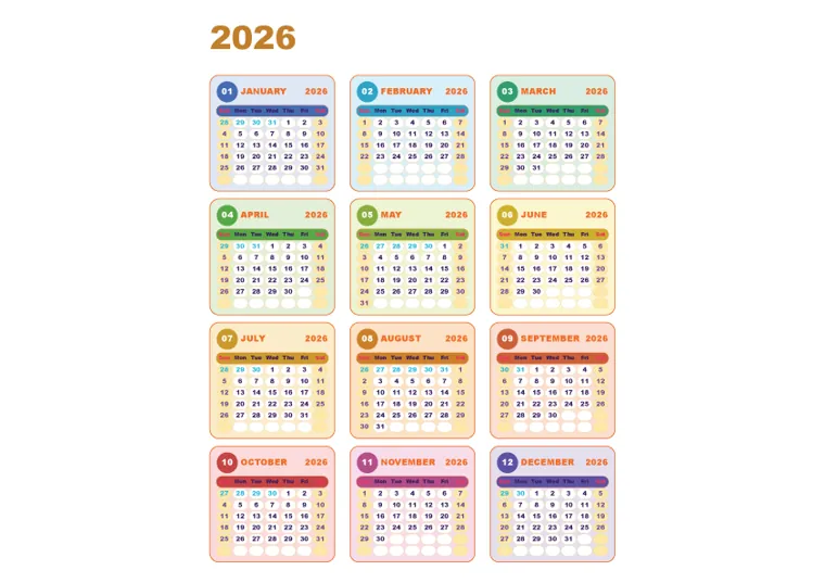 Pastel Numbered Months calendar made with CalenClick
