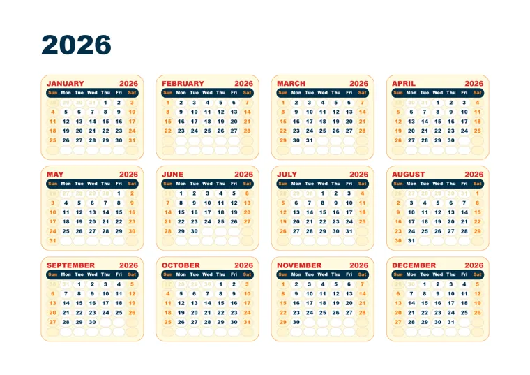 Warm Year Cards calendar made with CalenClick