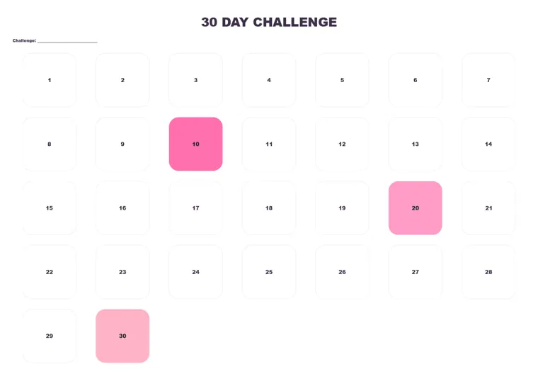 30 Day Challenge calendar made with CalenClick