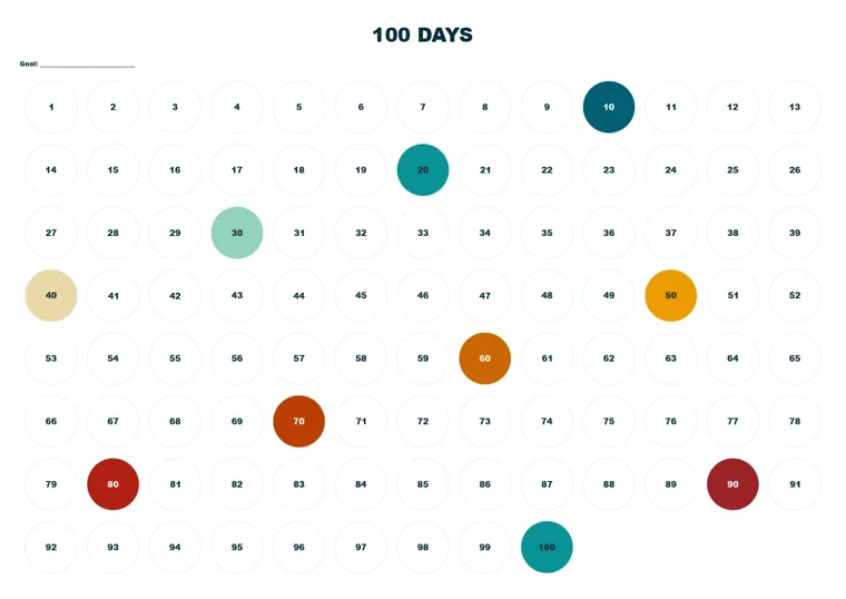 Countdown 100 Days calendar made with CalenClick