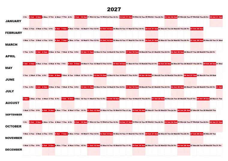 Linear Year Swiss calendar made with CalenClick