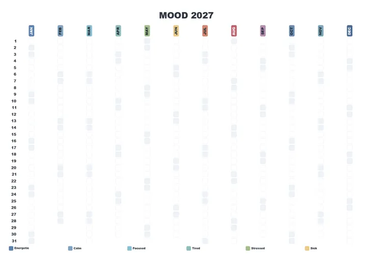 Mood Tracker Nordic calendar made with CalenClick