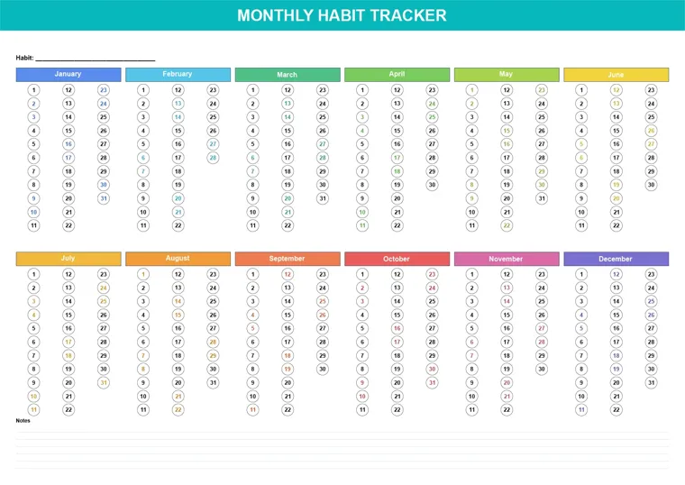 Annual Circle Cards calendar made with CalenClick