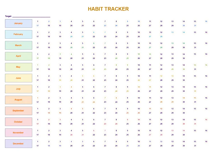 Habit Month Strips calendar made with CalenClick
