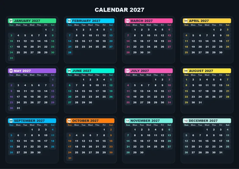 Midnight Neon calendar made with CalenClick