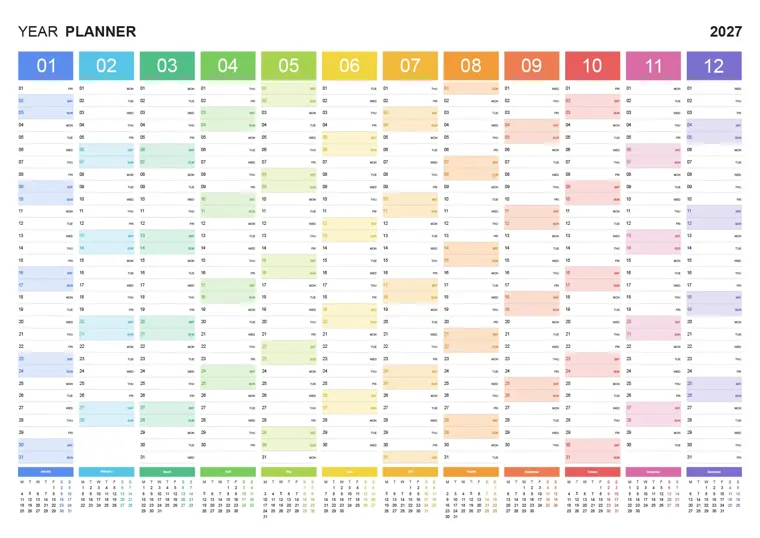 Yearly Color Columns calendar made with CalenClick