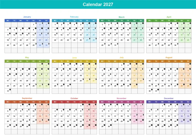 Classic Moon Grid calendar made with CalenClick