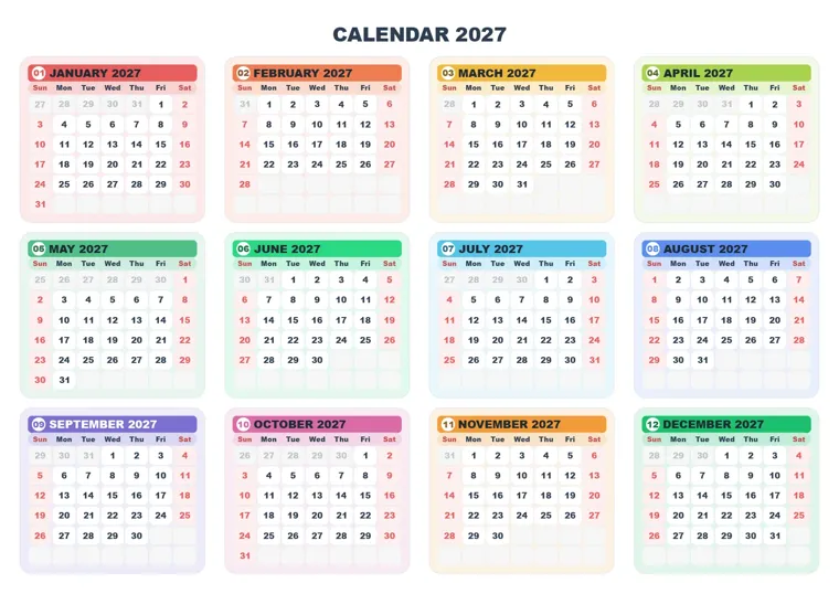 Rainbow Cards calendar made with CalenClick
