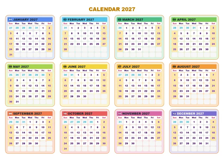Rainbow Months calendar made with CalenClick